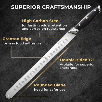 DiiHAUZZ Brisket Knife, 12 Inch Carving Knife for Meat, Razor Sharp High Carbon Steel, Full Tang Ergonomic Pakkawood Handle Slicing Knives for Roast Beef, BBQ, Turkey, Grilling Gift for Men