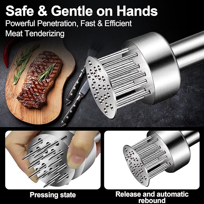 Stainless Steel Meat Tenderizer Tool with 21 Ultra-Sharp Needles Premium Meat Tenderizer Durable Mallet Easy Grip Hammer for Beef Turkey Chicken Steak Dishwasher Safe