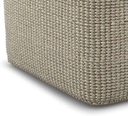 SIMPLIHOME Zelma 18" Wide Square Pouf in Cream/Natural PET Polyester | Versatile boho indoor/outdoor footstool, extra seating for living room or bedroom or patio with assembled design, assembled.