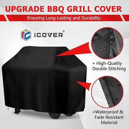 iCOVER 55 Inch Grill Cover, BBQ Grill Cover for Outdoor Grill, Anti-UV & Fade Resistant Gas Grill Cover, Waterproof Barbecue Grill Covers for Weber, Char-Broil, Nexgrill and More Grills.