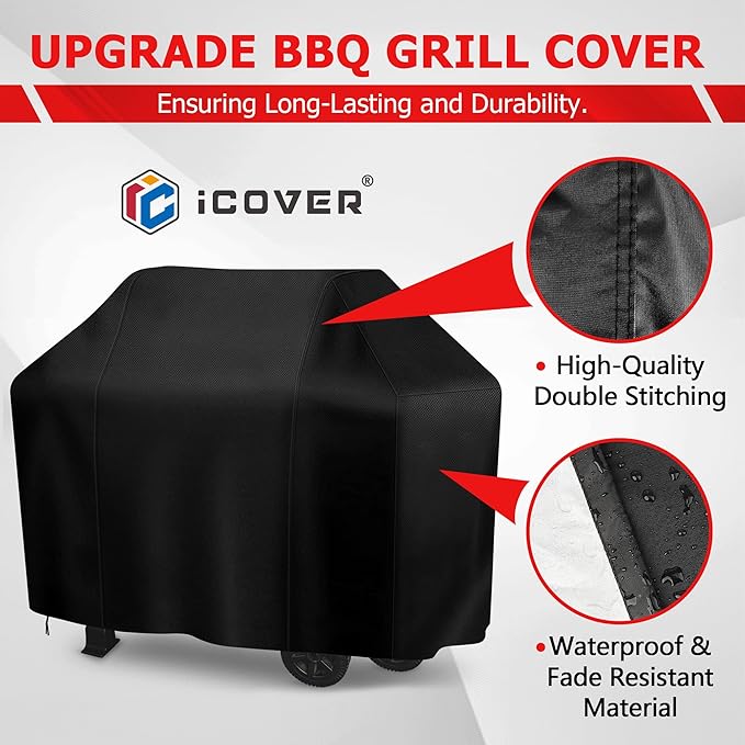 iCOVER Grill Cover 58 Inch, BBQ Grill Cover for Outdoor Grill, Anti-UV & Fade Resistant Gas Grill Cover, Waterproof Barbecue Grill Covers for Weber, Char-Broil, Nexgrill and More Grills.