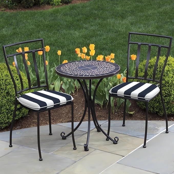 DYTXIII Set of 2 Outdoor Chair Cushions with Ties,Water Repellent Patio Chair Pads 17"x 16" for Outdoor Furniture,Round Corner Seat Cushions for Garden Yard Kitchen Cabana Navy