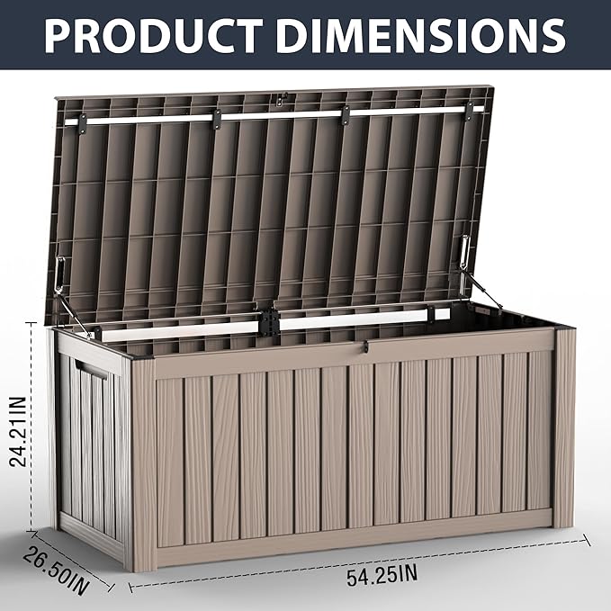 150 Gallon Large Outdoor Storage Box Waterproof, UV Resistant Resin Deck Box with Hydraulic Rod for Patio Furniture,Garden Tools,Cushions, Easy to Installl（Grey）