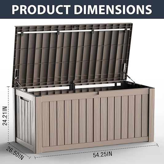 150 Gallon Large Outdoor Storage Box Waterproof, UV Resistant Resin Deck Box with Hydraulic Rod for Patio Furniture,Garden Tools,Cushions, Easy to Installl（Grey）