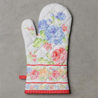 Maison d'Hermine Oven Gloves 100% Cotton Oven Mitt 7" x 13" with Loop Heat Resistant BBQ Cooking Gloves Baking Grilling Kitchen Hotel Home Farmhouse Spring Summer (Pack of 1, Vintage Floral)
