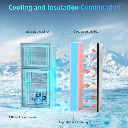 Mini Fridge with Freezer 4.0 Cu.Ft. Double-Door Mini Refrigerator Low Noise | 7-Level Adjustable Thermostat & Adjustable Glass Shelves, Compact Dorm Fridge 37 dB Low Noise for Bedroom, Apartment, Silver