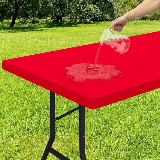 Smiry Rectangle Tablecloth, Elastic Fitted Flannel Backed Vinyl Tablecloths for 4ft Folding Tables, Waterproof Wipeable Table Covers for Indoor, Outdoor, Picnic and Camping (Red, 30"x48")