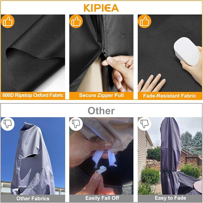 Patio Umbrella Cover for 13'-15' Double-Sided Umbrella, Upgraded 600D Heavy Duty Outdoor Umbrella Covers with Support Pole and Zipper