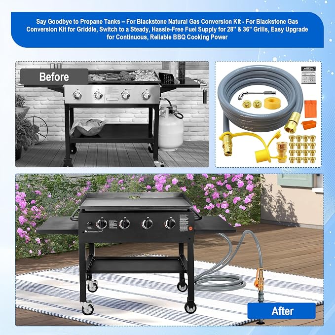 5249 Natural Gas Conversion Kit for Blackstone Grill 28" 36" Griddle,for Blackstone Natural Gas Conversion Kit w/10 FT Natural Gas Hose,Silicone Grill Tool Mat,Grease Cup Liner,3/8" Quick Connect Etc.