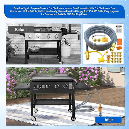 5249 Natural Gas Conversion Kit for Blackstone Grill 28" 36" Griddle,for Blackstone Natural Gas Conversion Kit w/10 FT Natural Gas Hose,Silicone Grill Tool Mat,Grease Cup Liner,3/8" Quick Connect Etc.