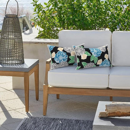 LVTXIII 2 Pack Outdoor Lumbar Pillow Covers 12x20 Inch with Piping, Water-Repellent Back Cushion Covers ONLY for Patio Furniture, Sofa, Garden Bench, Sketch Peony