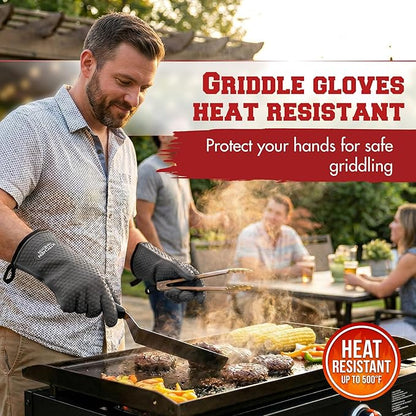KITCHEN PERFECTION XL Silicone Oven & Griddle Gloves -Extreme Heat Resistant BBQ & Grilling Gloves -Handle Hot Food Right on Your Griddle |Waterproof Oven Mitts Grill Gloves |Superior Set+3 Bonuses