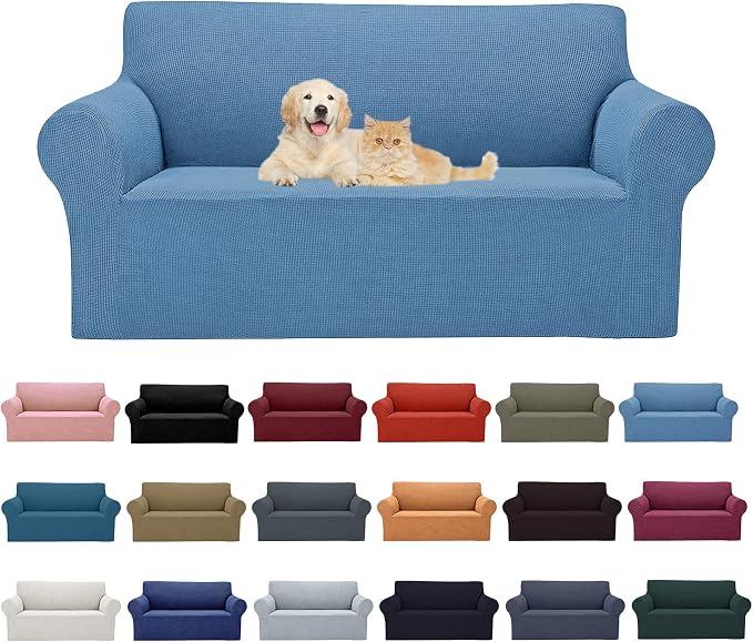 Cupuamon 2026 New Stretch Loveseat Sofa Slipcovers Couch Cover for 2 Cushion Furniture Protector Sofa Covers with Elastic Bottom Jacquard Fabric Small Checks for Pets, Kids - Riverside