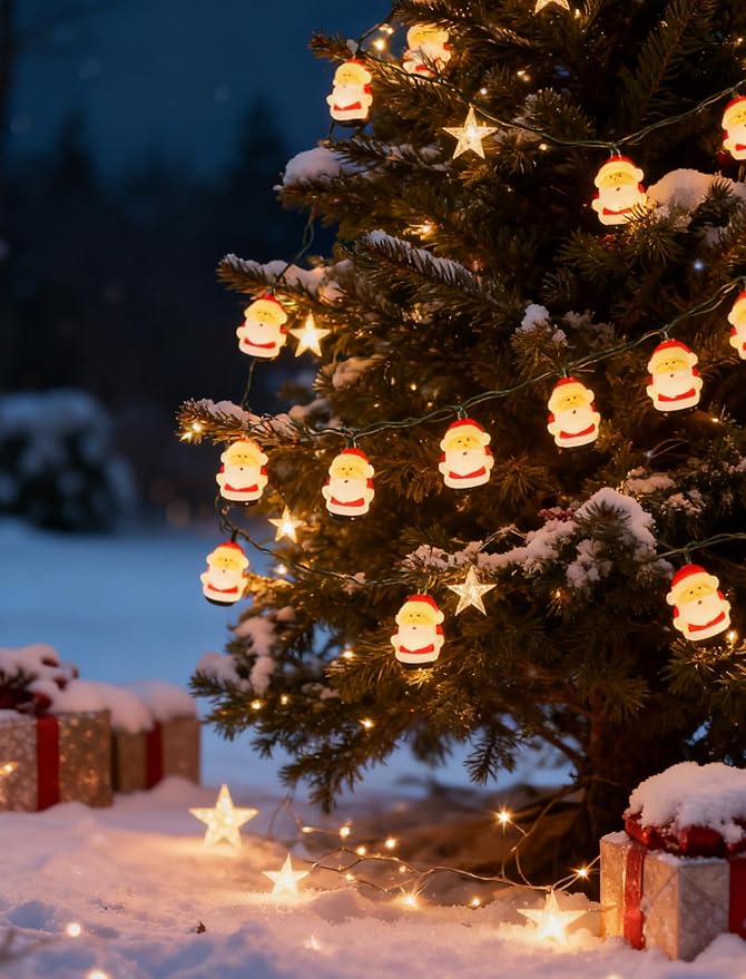 Christmas Santa String Lights Outdoor, 8.5Ft Vintage Christmas Decorations String Lights with 10 LED Santa Lights, Hanging Christmas Window Fairy Lights for Indoor Party Holiday Xmas Tree Decor