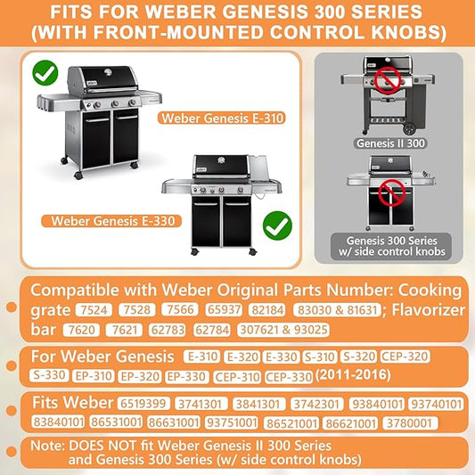 Replacement Parts for Weber Genesis Grill Parts for Weber Genesis 300 SER (w/ Front Control Knobs) Genesis E310 E330 Accessories,for Weber Grill Grate 7528 7524 65937 & Flavorizer Bars 7620 7621 62784