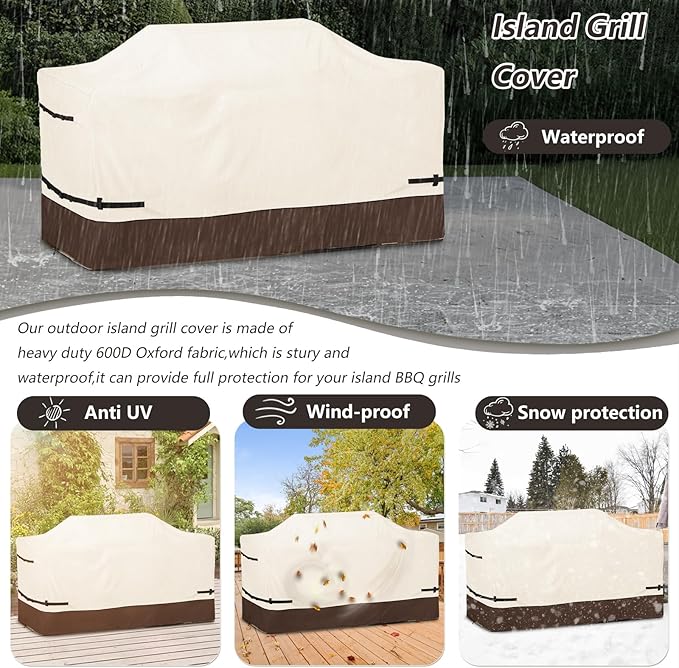 Bitubi 86 Inch Island Grill Cover - 600D Heavy Duty Waterproof All Weather Protection Extra Large Grill Cover,Beige & Brown
