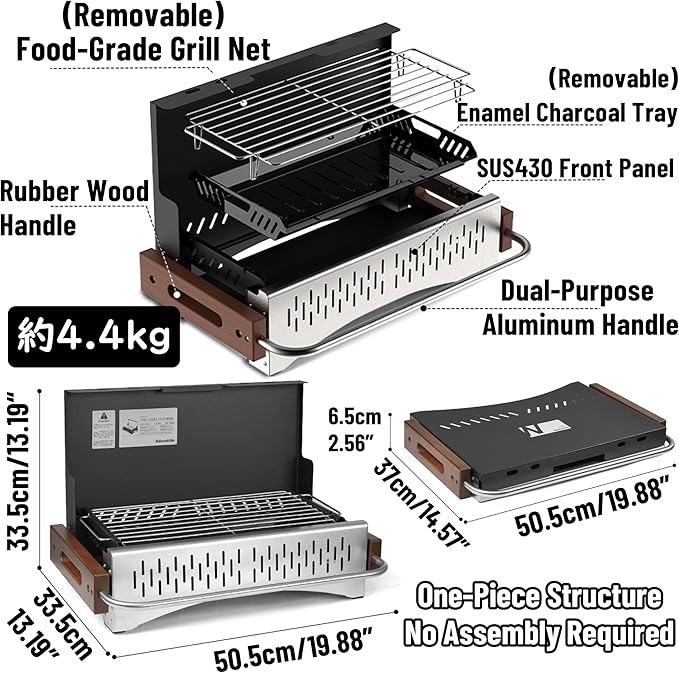 Naturehike Upgraded Portable Charcoal Grill - Folding Barbecue Grill for Camping, Compact Small Desk Tabletop Grill, Lightweight for Outdoor Cooking, Picnic, Backyard Garden Beach