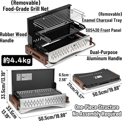Naturehike Upgraded Portable Charcoal Grill - Folding Barbecue Grill for Camping, Compact Small Desk Tabletop Grill, Lightweight for Outdoor Cooking, Picnic, Backyard Garden Beach