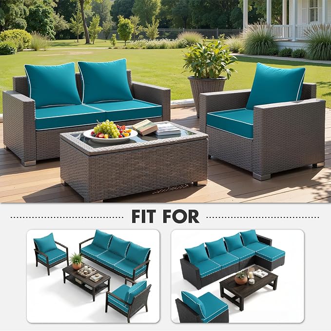 MIULEE Teal Outdoor Seat Cushion 24x24 Inch Waterproof Cushion | Deep Seat and Back Cushion for Patio Furniture Chair Sofa Couch, Fade Resistant, Handle and Adjustable Straps