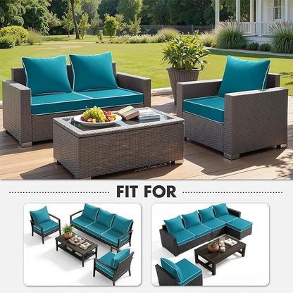 MIULEE Teal Outdoor Seat Cushion 24x24 Inch Waterproof Cushion | Deep Seat and Back Cushion for Patio Furniture Chair Sofa Couch, Fade Resistant, Handle and Adjustable Straps