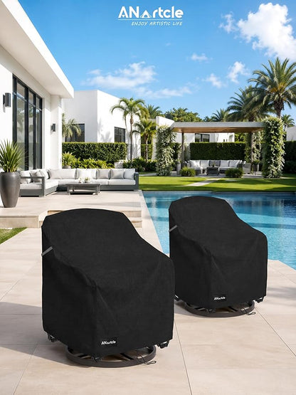 ANartcle Outdoor Swivel Lounge Chair Cover 2 Pack,600D Waterproof Heavy Duty Patio Chair Covers(35 W x 37 D x 38.5 H inches),Patio Swivel Chair Covers for Outdoor Furniture,Black.