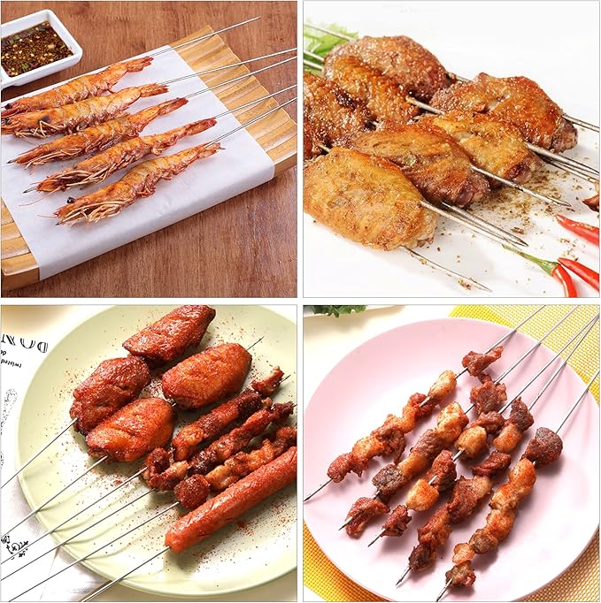 ZEAYEA 200 PCS Kabob Skewers, 13.4" Stainless Steel BBQ Sticks with Portable Storage Tube for Grilling, Metal Barbecue Skewer for Meat Shrimp Chicken Vegetable Outdoor Cooking