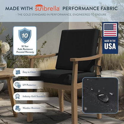 California Umbrella Outdoor Dining Chair, Patio Seat Cushion, 20 x 40 Inch, Premium Outdoor Memory Foam, Fade Resistant Sunbrella Fabric, Fabric Ties,Black