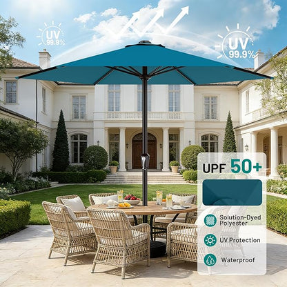 AreShark 11 FT Patio Umbrella for Outdoor, Outdoor Table Umbrella with Push Button Tilt and Crank, Outdoor Patio Umbrellas with 6 Sturdy Ribs, Patio Umbrellas for Market, Garden, Pool (Lake Blue)