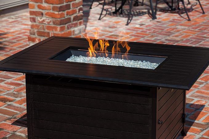 Fire Sense 61898 Longmont Aluminum Convertible Gas Fire Pit Table 55,000 BTU Multi-Functional Outdoor Firepit with Fire Bowl Lid, Nylon Cover & Clear Fire Glass - Bronze Finish - Rectangular 48"