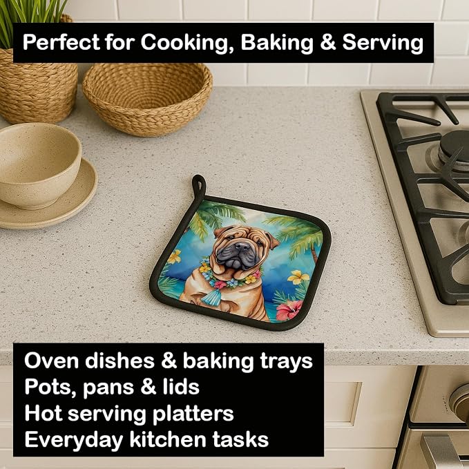 Caroline's Treasures Shar Pei Luau Pair of Pot Holders Kitchen Heat Resistant Pot Holders Sets Oven Hot Pads for Cooking Baking BBQ, 7 1/2 x 7 1/2