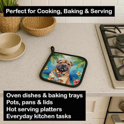 Caroline's Treasures Shar Pei Luau Pair of Pot Holders Kitchen Heat Resistant Pot Holders Sets Oven Hot Pads for Cooking Baking BBQ, 7 1/2 x 7 1/2