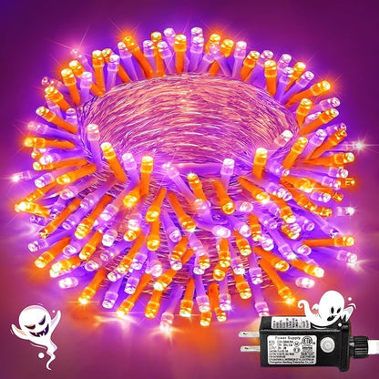 82FT 250 LED Orange and Purple Halloween String Lights Outdoor Indoor | Plug in Waterproof 8 Modes Clear Wire String Twinkle Lights for Bedroom Outside Patio Xmas Party Holiday Decorations