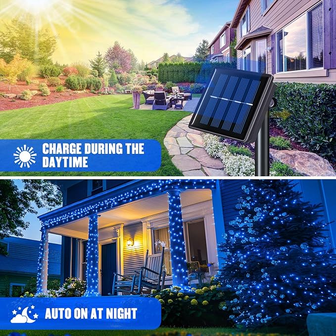 JMEXSUSS 2 Pack Solar String Lights Outdoor Waterproof, Total 66 FT 200 LED Solar Christmas Lights Outdoor, Twinkle Light for Christmas Tree Outside Garden Yard Xmas Decor, Blue