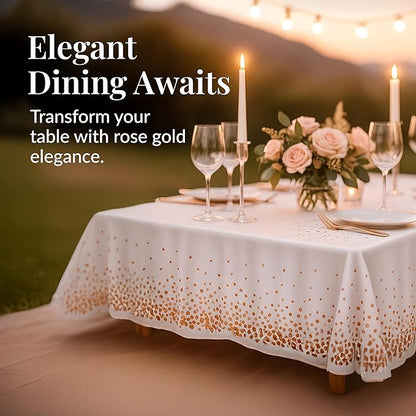 Prestee Rose Gold Plastic Rectangle Tablecloths Pack of 12-54" x 108" Disposable Table Cloths for Parties, Heavy-Duty Waterproof and Stain-Resistant Tablecloth for Thanksgiving, Weddings, Holidays