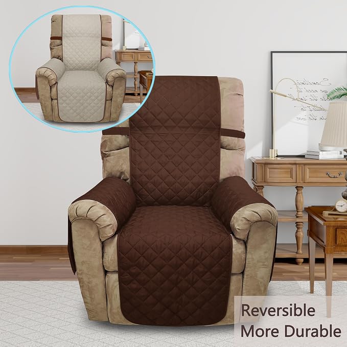 Reversible Chair Covers for Recliner Oversized, Brown/Beige | Recliner Oversized Covers for Living Room with Elastic Straps, Water Repellent, Chair Protectors Covers for Dogs