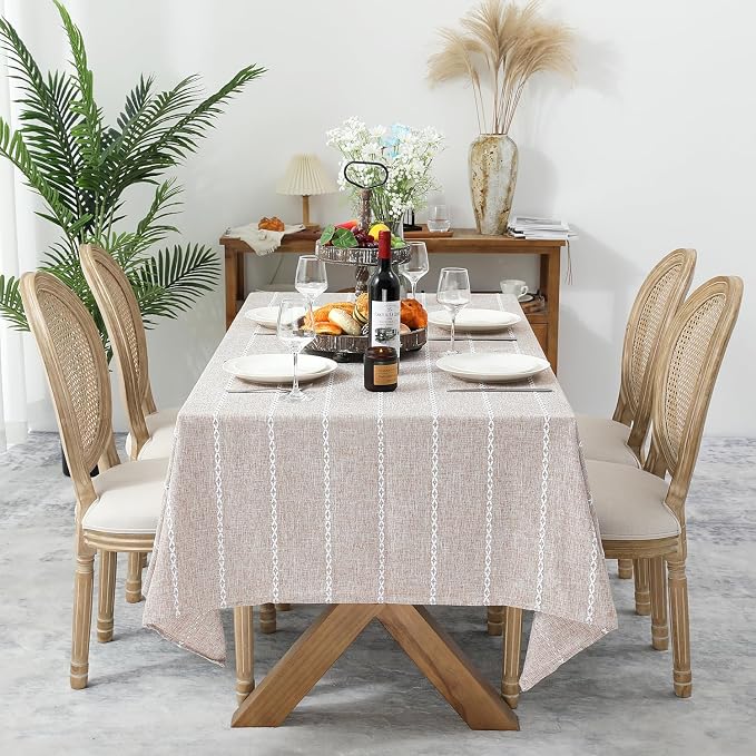 Chassic 60 x 84 inches Farmhouse Style Linen tablecloths, Wrinkle Resistant Washable Dining Room Table Cloths for Rectangle Tables - Light Coffee
