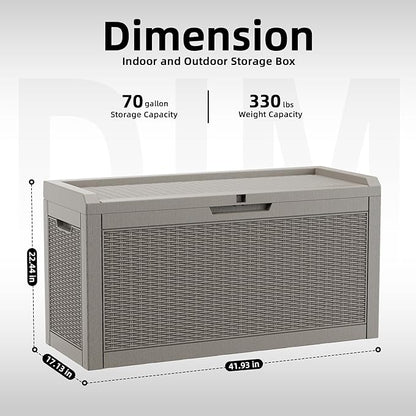EasyUp 70 Gallon Outdoor Storage Box, Outdoor Deck Boxes for Garden Tools Equipment,Cushions and Patio Storage,Lockable and Resin,Easy to Install(Grey)