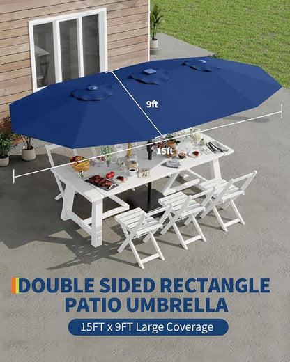 GarveeLife 15 ft Large Patio Umbrella with Lights, 36 LED Lights Double-sided Patio Umbrella with Weighted Base for Poolside Garden Backyard