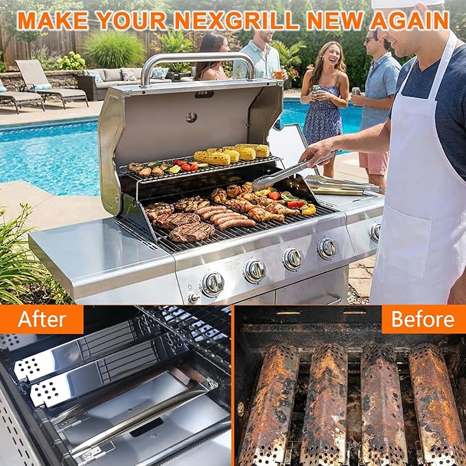 Grill Replacement Parts for Nexgrill 4 Burner 720-0830H 720-0830D 720-0783C 720-0783E 720-0958A, Stainless Steel Grill Grate Heat Shield Igniters and Burner Parts Kit for Nexgrill 4&5-Burner Gas Grill