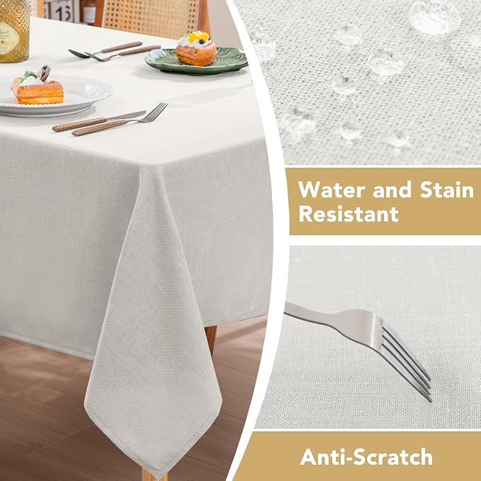 H.VERSAILTEX Linen Table Cloths Square 60 x 60 Inch Premium Tablecloth Spill-Proof Waterproof Table Cover for Dining Buffet Feature Extra Soft and Thick Fabric Wrinkle Free, White