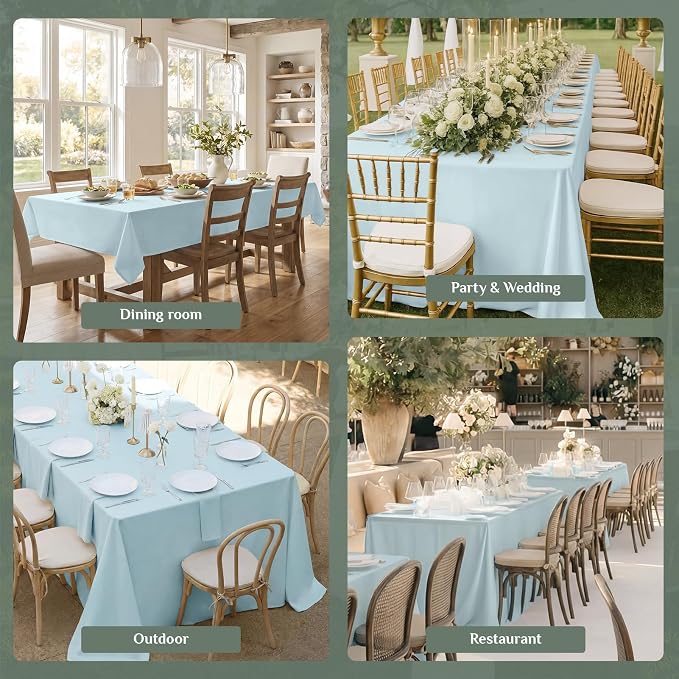Softalker Rectangle Tablecloth, Waterproof Table Cloths Wrinkle Free Fabric Washable Polyester Table Cover for Dining Tables Party Outdoor Camping Parties Buffet - 60 x 84 inch, Baby Blue