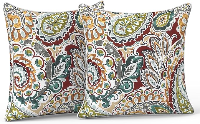 LVTXIII Outdoor Throw Pillow Covers Set of 2, Patio Waterproof Pillow Cases Fade Resistant Accent Pillow Covers for Home and Garden Furniture Decoration, 16x16, Paisley Chilli