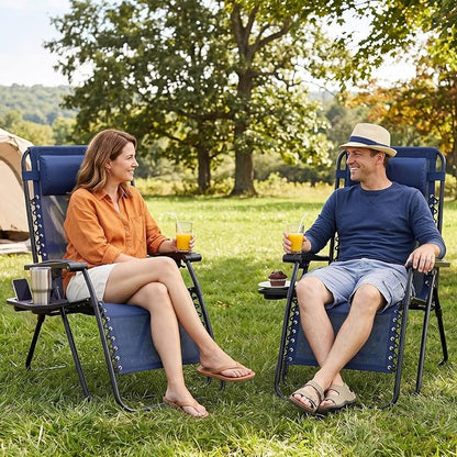 Zero Gravity Chairs Set of 4, Outdoor Folding Lounge Chairs | Foldable Reclining Patio Lawn Chairs with Mesh Back, Adjustable Pillows and Cup Holder Trays, for Pool, Beach, Backyard