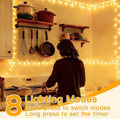 Ollny Christmas Lights 200LED 60FT Indoor, Warm White Connectable Plug in String Light Outdoor, 8 Modes Waterproof Timer LED Fairy Lights for House Outside Bedroom Patio Balcony | Warm White Plug in 8 Modes Fairy Light with Remote Waterproof Timers Dim...