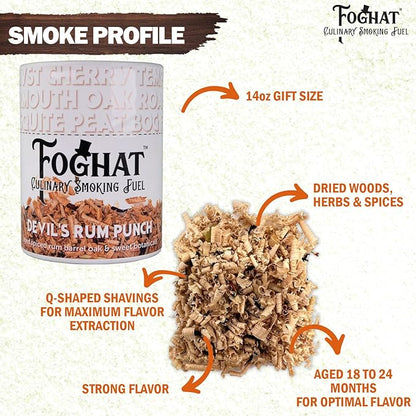 Foghat Cocktail Smoker Wood Chips - 14oz Devil's Rum Punch Shavings for Smoker, Whiskey & Drink Infuser Kit - All Natural, Culinary Wood Smoking Chips for Cocktail Smoke Gun & Drink Smokers