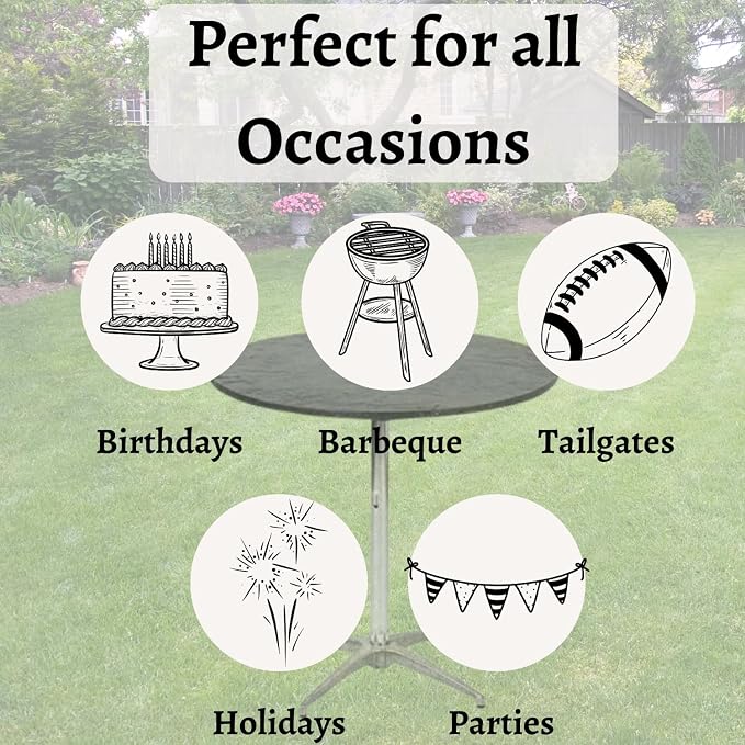 30" Round Fitted Plastic Table Covers, Bundle of 5 (Black)