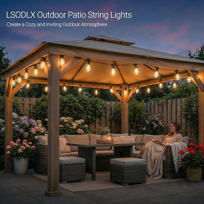 Outdoor String Lights 50FT,Warm & Cool White Patio Lights,Waterproof | 20 LED S14 Plastic Bulbs, 2700K-7000K Tunable White, APP & Remote, Dimmable, IP67 Waterproof, Shatterproof, 24V Low Voltage