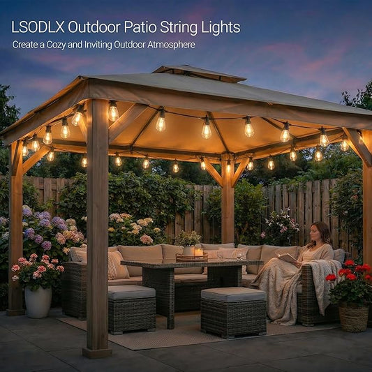 Outdoor String Lights 50FT,Warm & Cool White Patio Lights,Waterproof | 20 LED S14 Plastic Bulbs, 2700K-7000K Tunable White, APP & Remote, Dimmable, IP67 Waterproof, Shatterproof, 24V Low Voltage