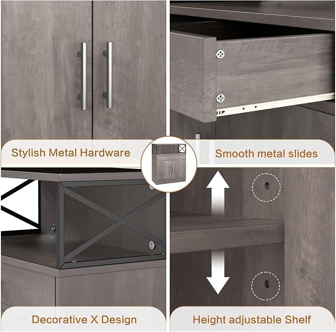 Shintenchi Kitchen Buffet Cabinet with Adjustable Shelf, Modern Kitchen Storage Cabinet,Farmhouse Coffee Bar Cabinet（Ash Grey）