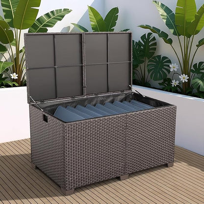 Lviden 180 Gallon Deck Storage Box Outdoor Storage Box Large Patio Storage Bin with Waterproof Lining Bag Cushion Storage Bin Outdoor, Brown